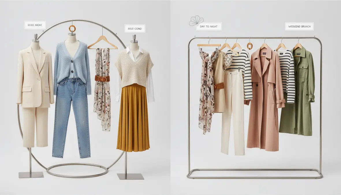 Combinazioni outfit versatili da capsule wardrobe primaverile con layering