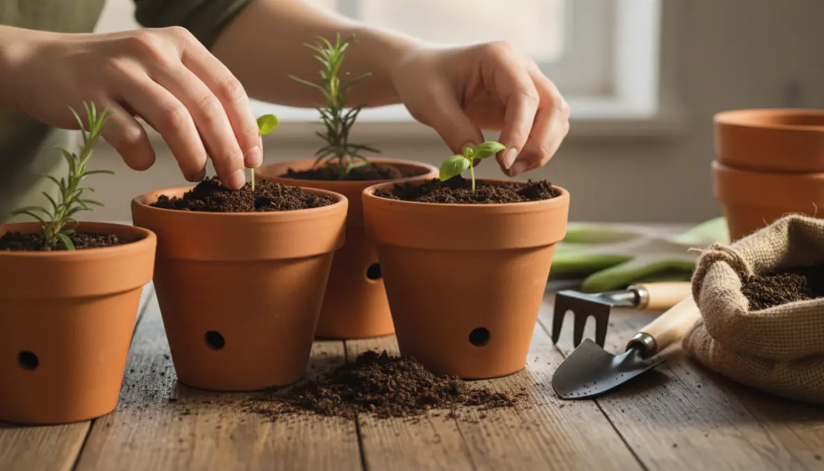 Come piantare erbe aromatiche in vaso con terriccio drenante