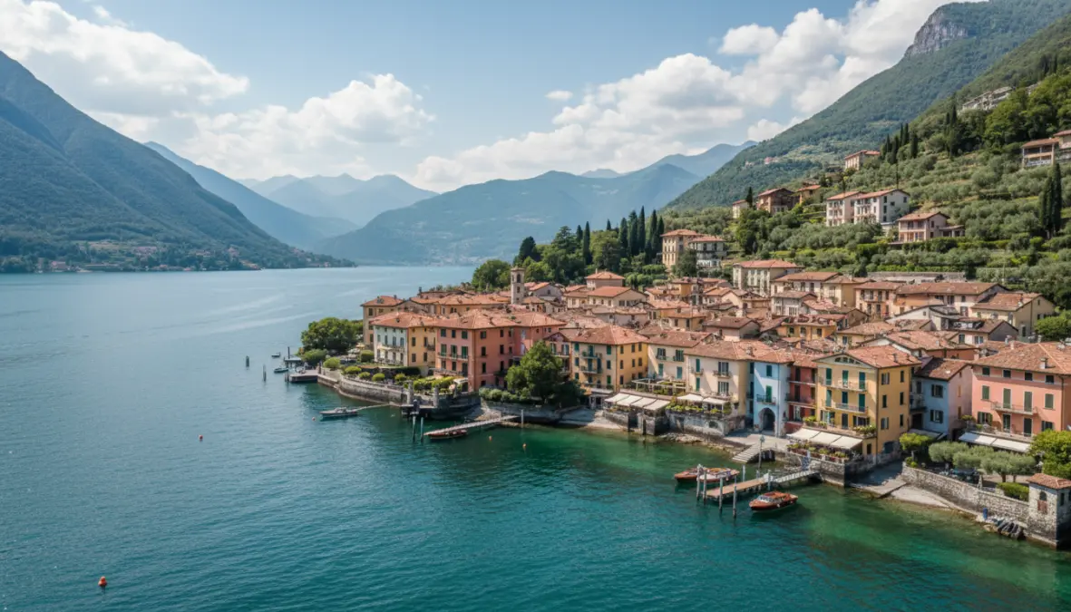 Veduta aerea del Lago di Como, meta ideale per gite fuori porta da Milano