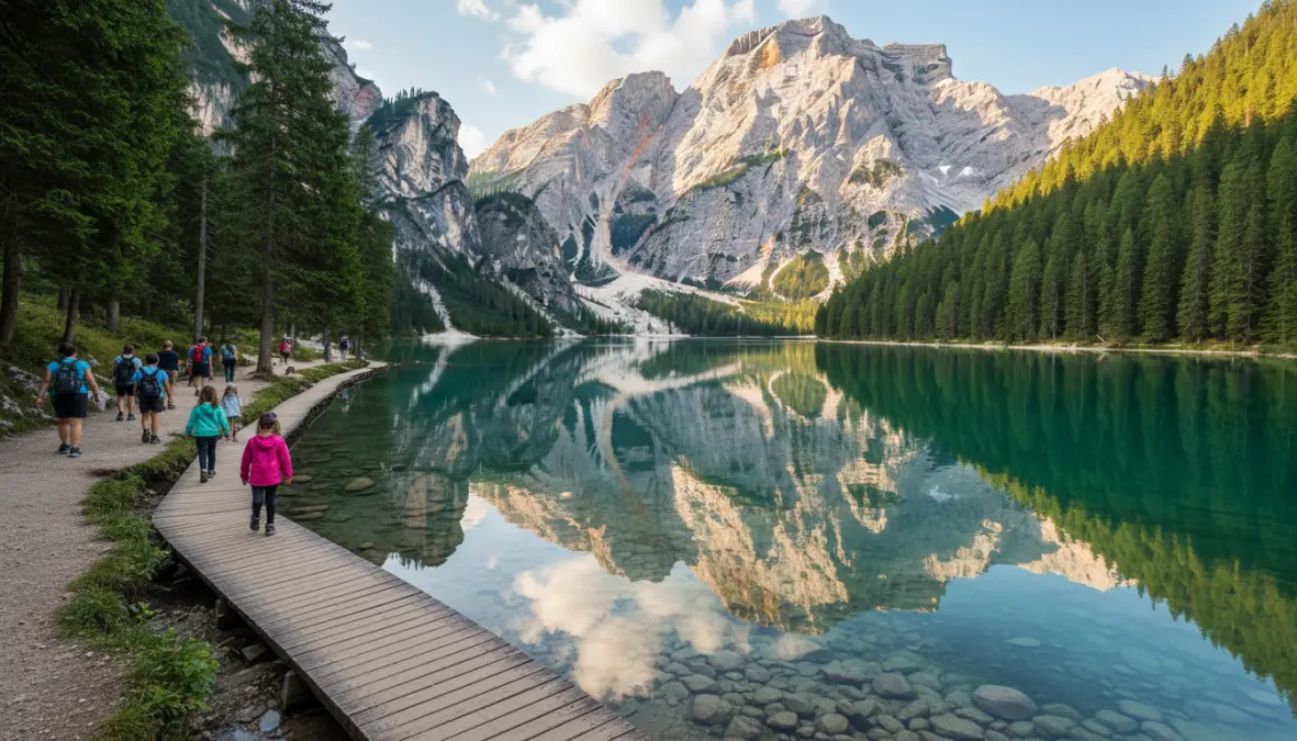 Lago di montagna con sentiero facile pianeggiante - percorsi natura famiglia in Italia
