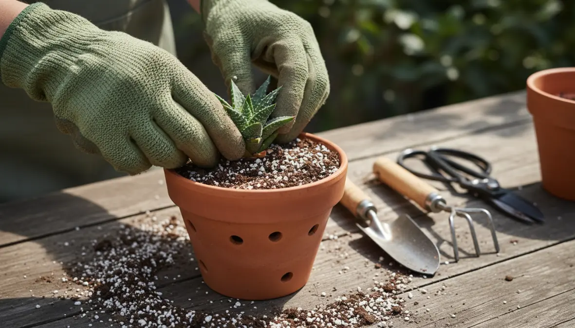 Cura e coltivazione piante grasse, rinvaso con terreno drenante specifico per succulente