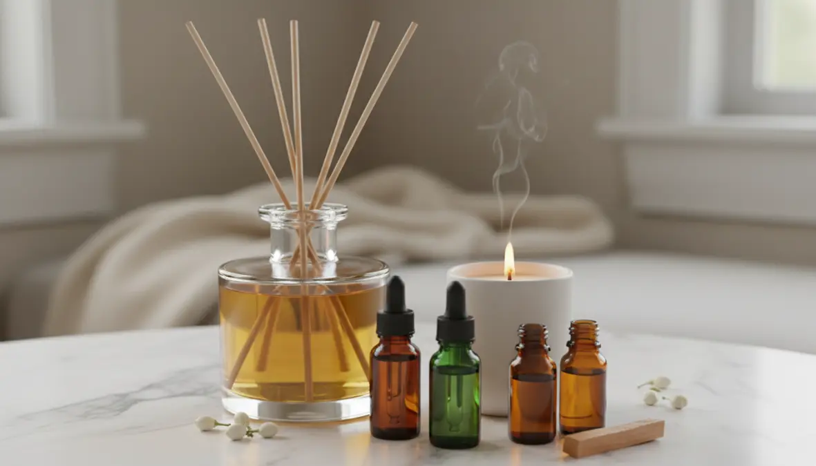 Diffusori a bastoncini e candele profumate per ambiente domestico