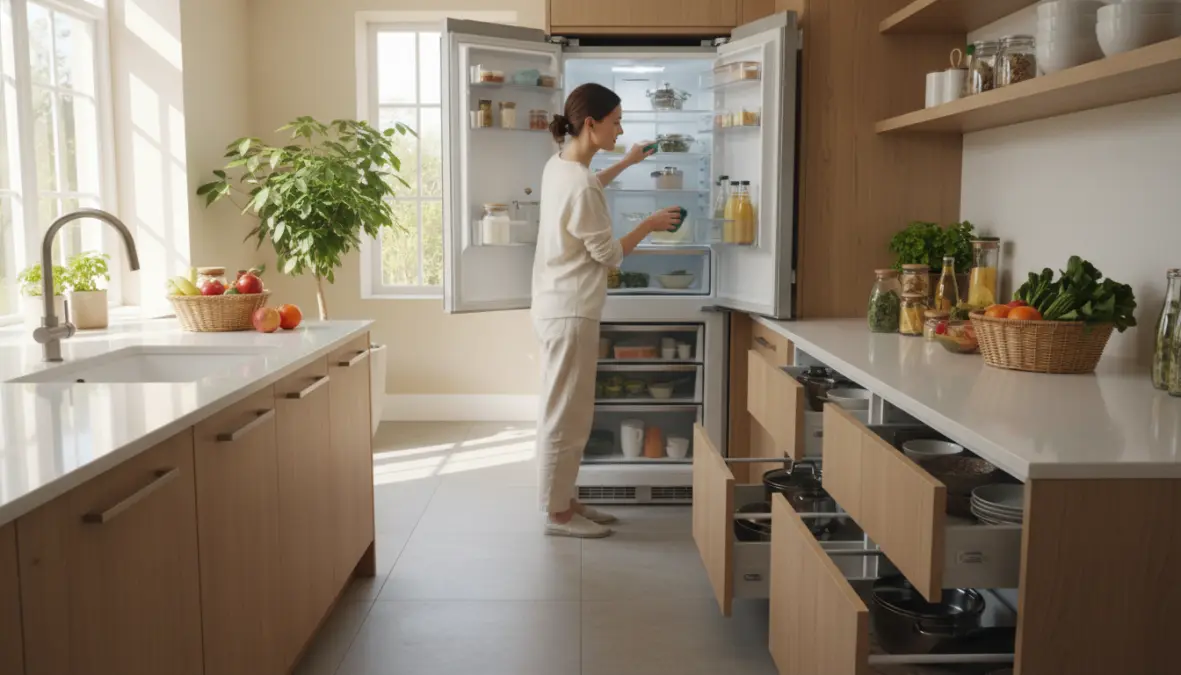 Cucina durante le pulizie di fondo primaverili con elettrodomestici puliti