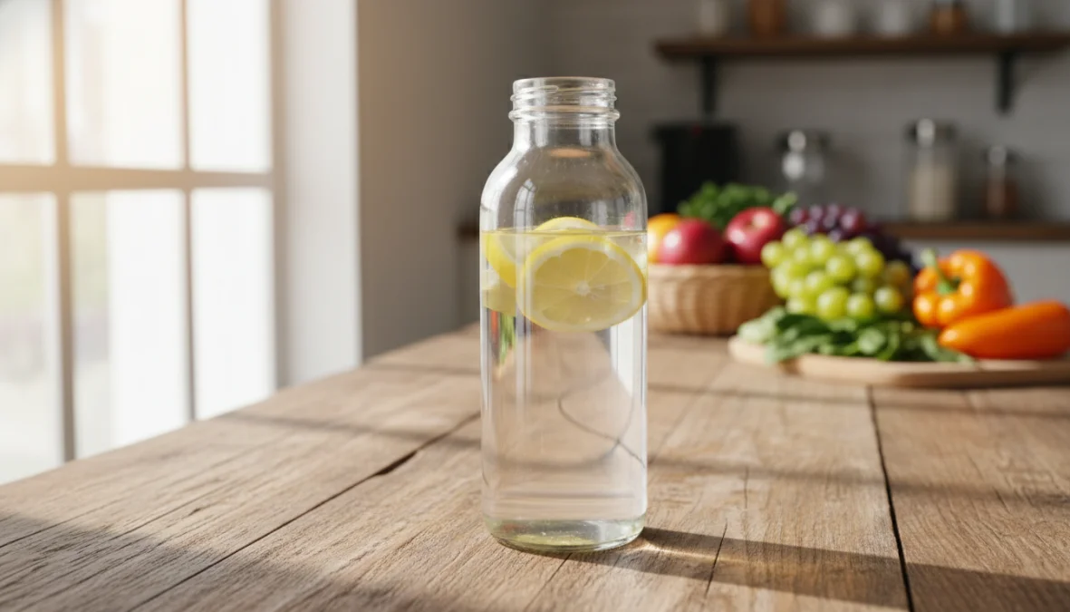 Bottiglia d'acqua fresca con limone per capire quanta acqua bere al giorno