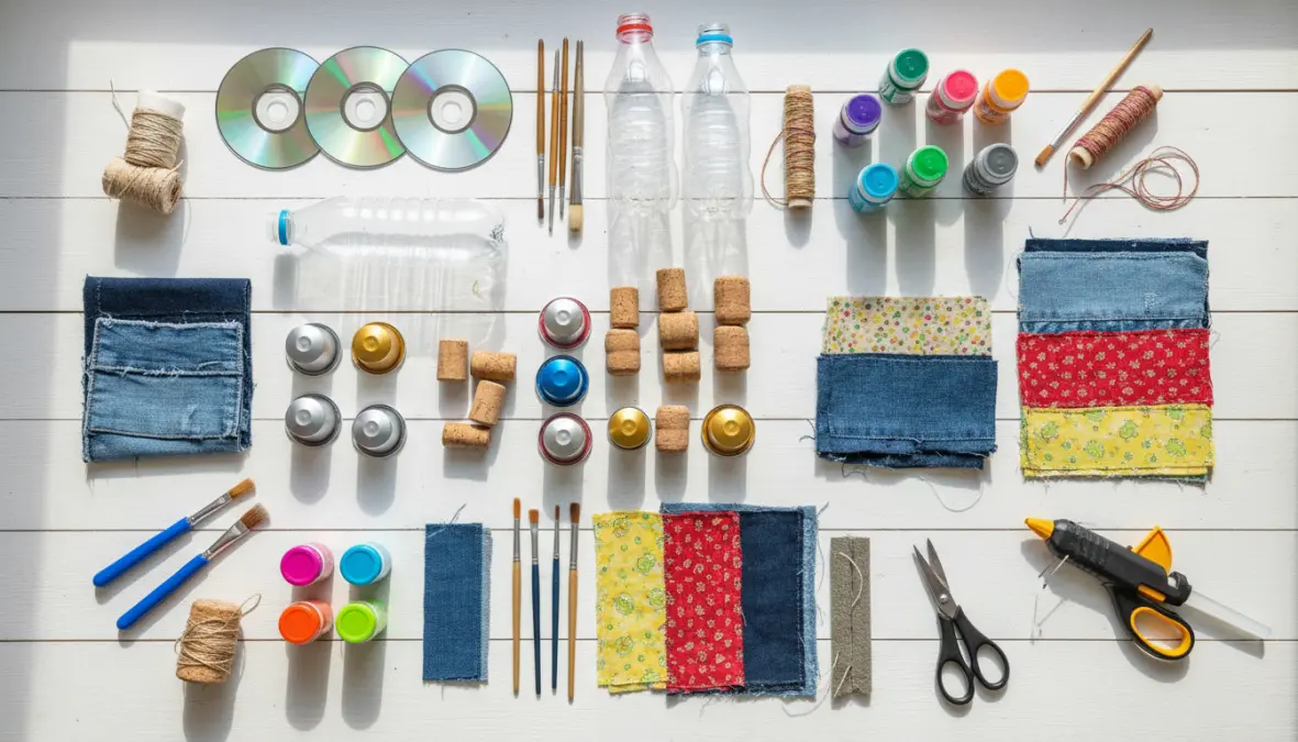 Materiali e oggetti vecchi pronti per progetti di riciclo creativo fai da te
