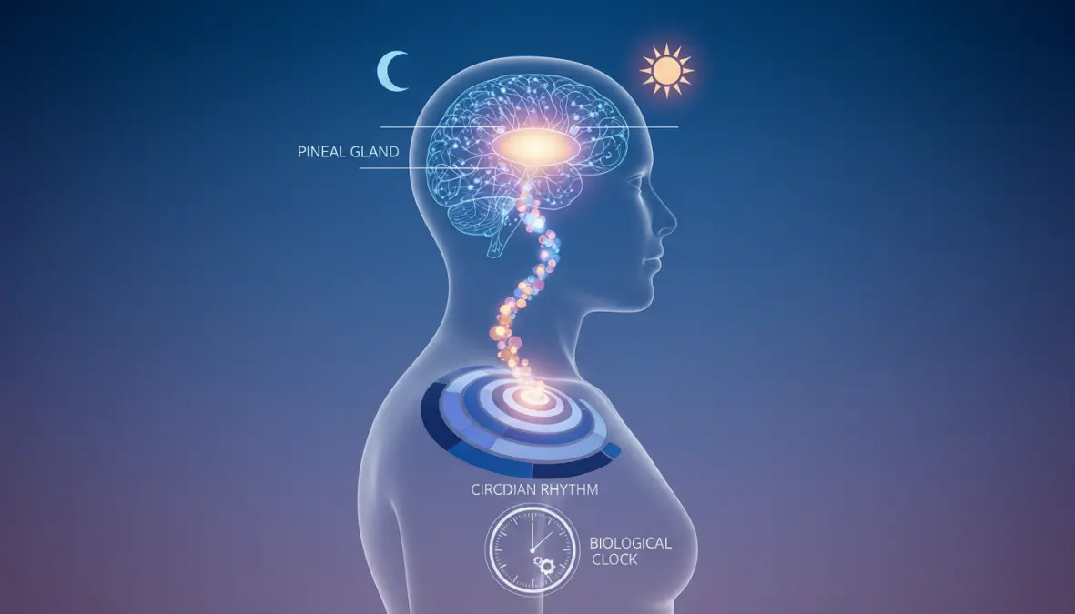 Illustrazione del ciclo circadiano e produzione di melatonina naturale per il sonno