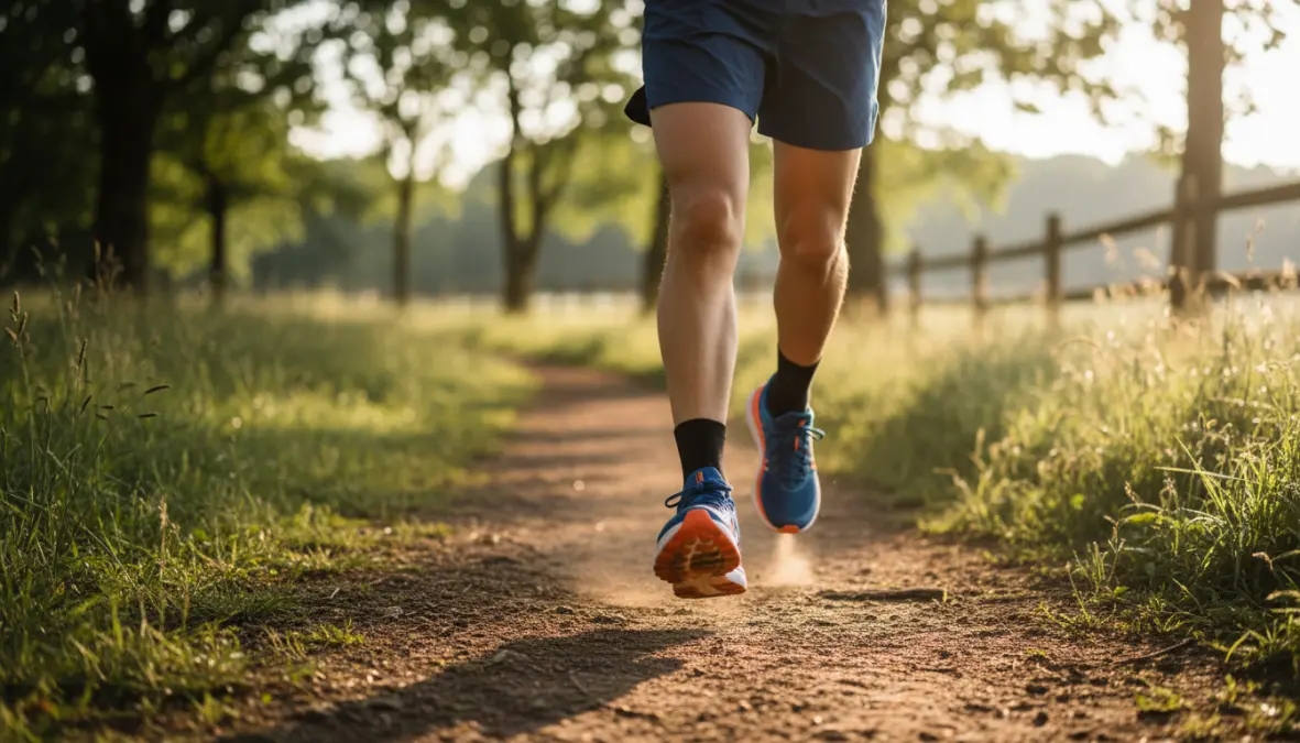 Scarpe da running durante allenamento outdoor per principianti su percorso naturale
