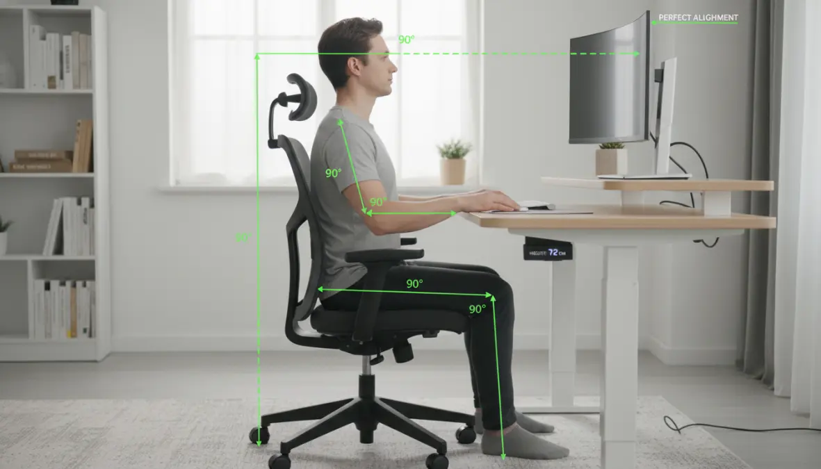 Sedia ergonomica e scrivania regolabile per home office con postura corretta