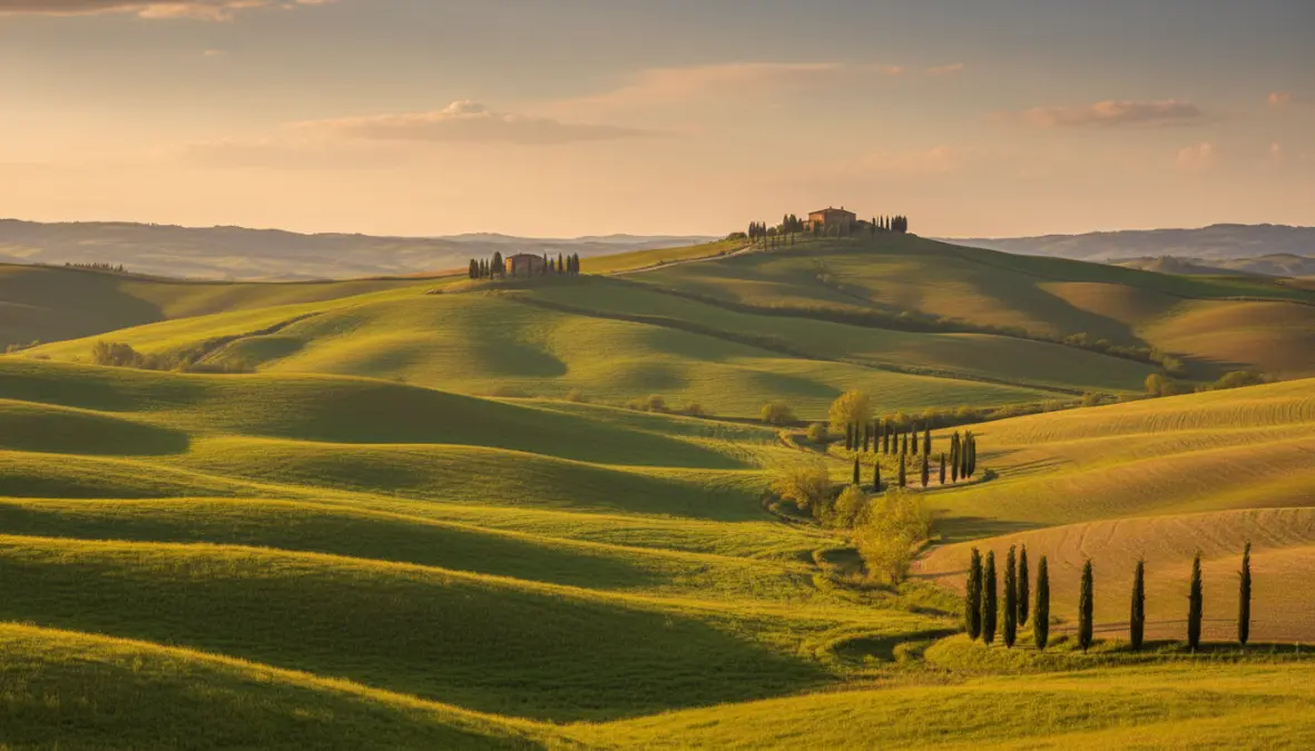 Paesaggio della Val d'Orcia in Toscana ideale per weekend romantico in agriturismo